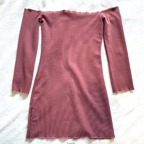 Pink Off the Shoulder Long Sleeve Mini Dress - Picture 4 of 5